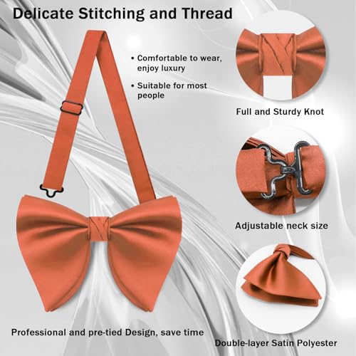 Image of Mens Bow Tie Pre Tied Oversized Bow Ties for Men Satin Bowties for Tuxedo Wedding Party Banquet