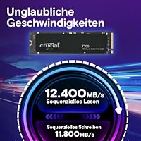Crucial T700 2TB SSD PCIe Gen5 NVMe M.2 Interne SSD, bis zu 12.400MB/s, Microsoft DirectStorage, PCIe 4.0 abwärtskompatibel, Solid State Drive - CT2000T700SSD3 – Ansicht 2