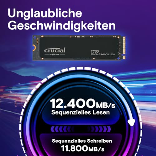 Crucial T700 1TB SSD PCIe Gen5 NVMe M.2 Interne Speicherlösung