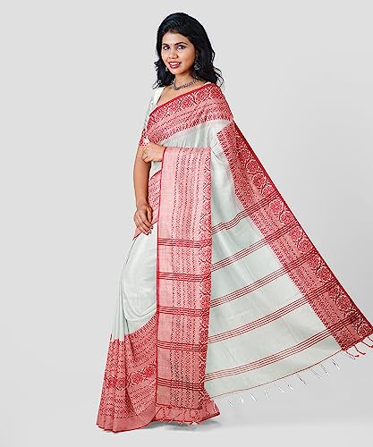 Image of eC ESHA'S COLLECTION Women's Cotton Blend Begumpuri Handloom Saree With Unstitched Running Blouse Piece