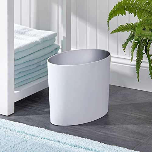 Mdesign Metal Modern Oval Small 1.8 Gallon/ 6.9 Liter Trash Can, Wastebasket For Bathroom, Bedroom Holds Garbage, Waste, Paper, Recyclables - Mirri Collection - White #TOP1