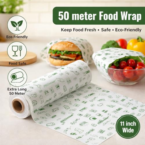 Image of PROHOME 50 Meter Food Wrapping Paper for Roti | Reusable Butter Paper Roll for Kitchen, Baking, Cooking, Packing & Serving | Non-Stick Foil Paper for Food Wrap