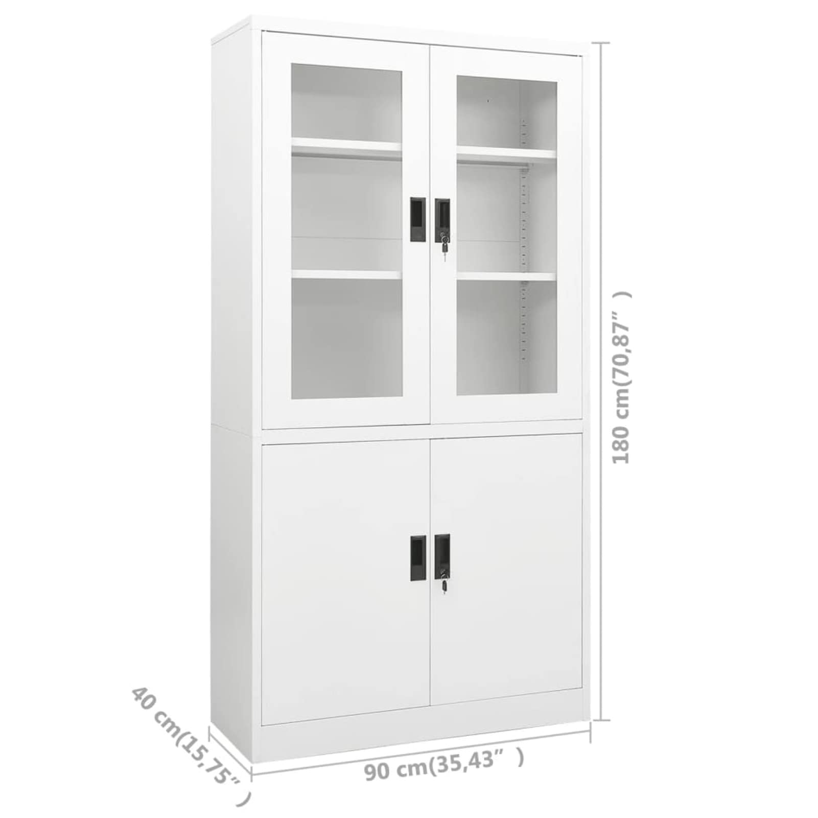 Tidyard Armadietto per ufficio armadio vetrina mobile archivio archivio documenti organizer in acciaio bianco 90 x 40 x 180 cm