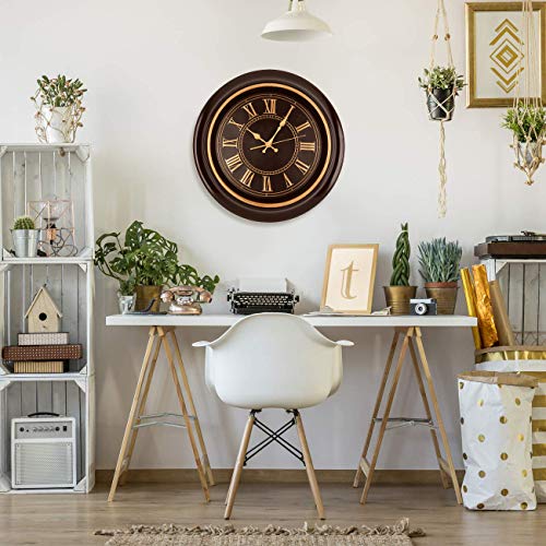 Bernhard Products Large Wall Clock 18" Quality Quartz Silent Non Ticking, Battery Operated For Home/Living Room/Over Fireplace, Beautiful Decorative Timeless Stylish Clock, Mahogany Brown & Copper #TOP1