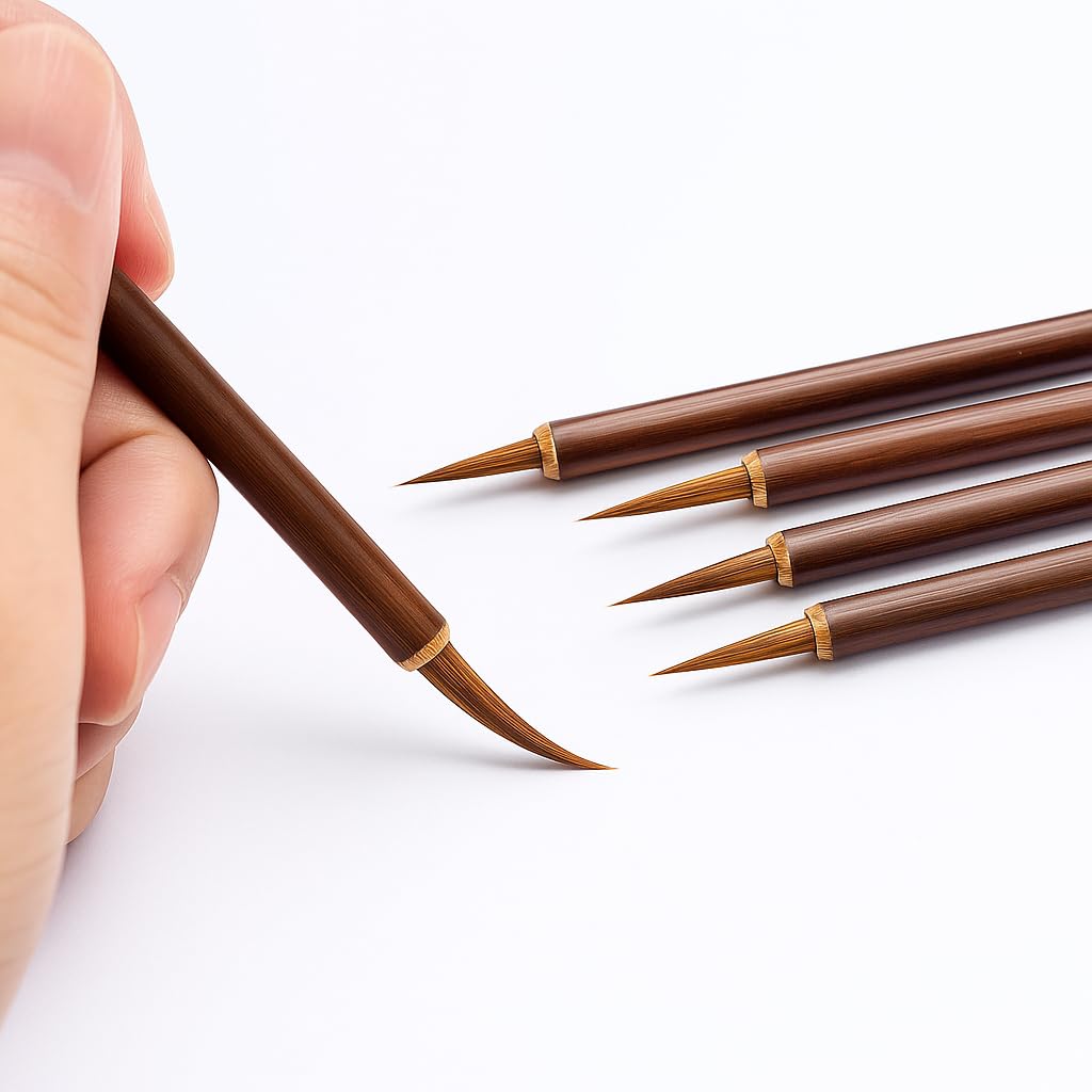 like it 3 Brush Pens Set Small Hook Extra Fine Paint Brush Chinese Calligraphy Brush Bamboo Shaft For Art Stationery Oil Painting, Ink Color-Multicolor