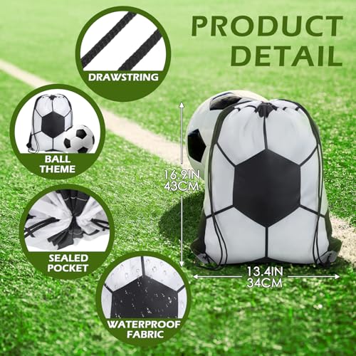 Reginary 18 Pcs Soccer Drawstring Bag and 18 Pcs Soccer Bracelet Bulk, Football Goodie Bags Drawstring Backpack Adjustable Braided Charm Bracelet Party Favors Supplies Gift for Boys Girls2
