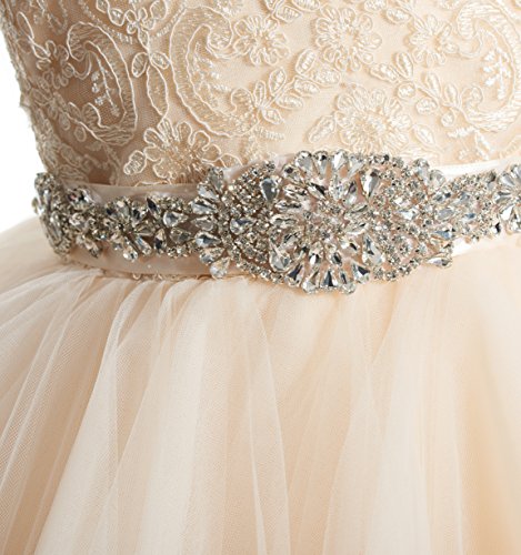 Champagne Tulle Beaded Blet Tutu Flower Girl Dresses Little Girls Wedding Party Formal Dress2
