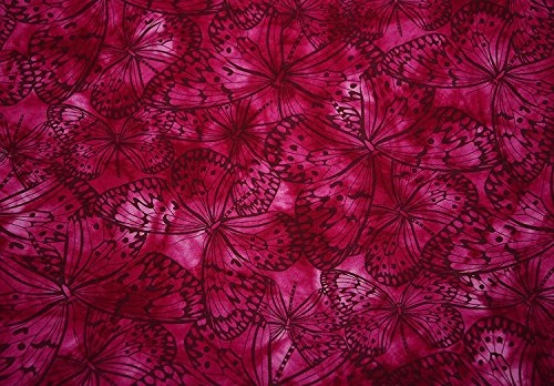 Fucsia rosa | 100% algodón Indonesia Bali Batik tela mariposas estampado de corbata y teñida de material degradado DIP DYE manualidades costura arte tela para almazuela Melody, 1/2 Meter