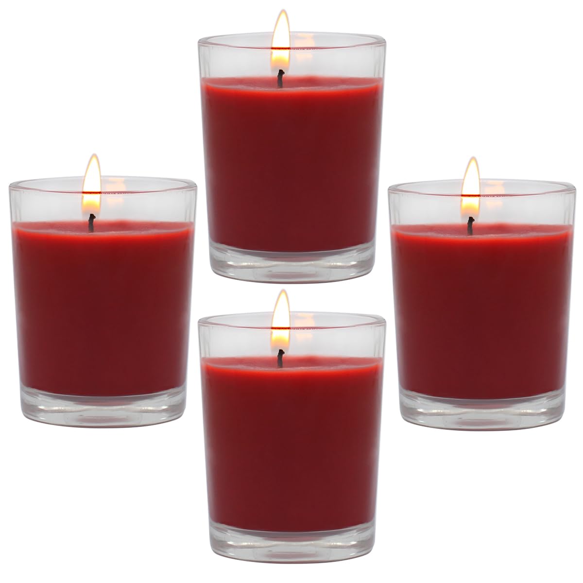 4 Packs Unscented Red Burgundy Colored Votive Candles in Glass, 2 Inch Natural Soy Wax Scentless Candles for Christmas Wedding Party Home Holiday Relaxation Spa, 12-15 Hour Burning Time