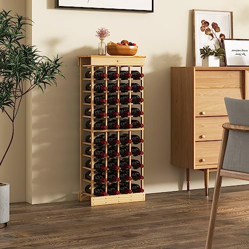 RELAX4LIFE Cantinetta Portabottiglie per 40 Bottiglie, in Legno di Pino Massello, Design Elegante e Minimalista, Facile da Montare e Personalizzare, 113 x 47 x 28 cm (Con Traversa)
