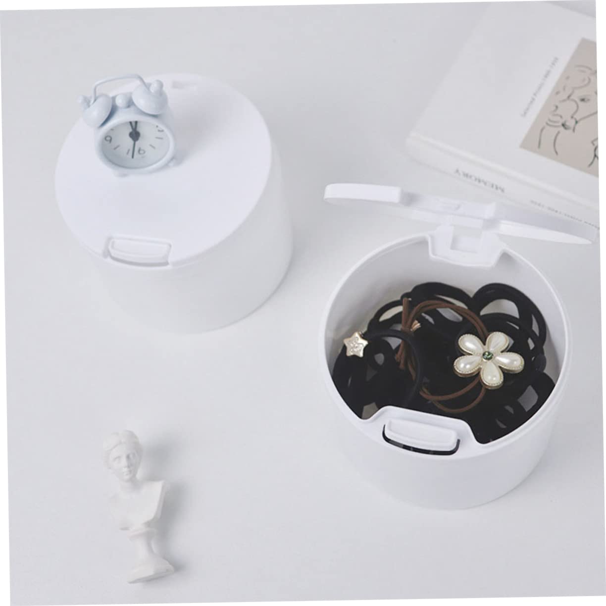 FOMIYES 3Pcs Cotton Ball Holder Plastic Cotton Swab Storage Organizer with Lid Round Makeup Cotton Container Box for Bathroom Vanity Countertop