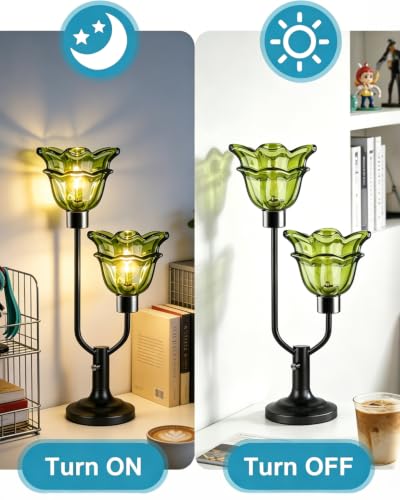 Image of Lightdot Mid Century Modern Flower Green Table Lamp for Bedroom Dimmable