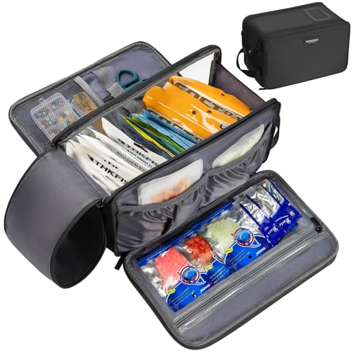 THKFISH Fishing Soft Plastic Bait Storage Water-Resistant Extra-Large Clear Sleeves Tackle Bait Bag Storage For Lure Hooks Sinkers & Fishing Accessories(Black)