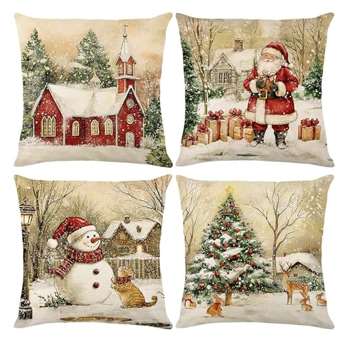 Trlyane Weihnachten Kissenbezug 45x45 4er Set Kissenhülle Outdoor...