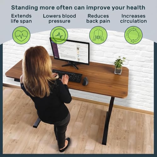 Image of TechOrbits Electric Standing Desk Frame 60 x 24 Inch Tabletop - Motorized Workstation Two Leg Stand Up Desk with Memory Settings and Telescopic Sit Stand Height Adjustment (Black Frame /Wood BrownTop)