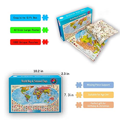 Rompecabezas de Mapa Mundial Político de 1000 Piezas para Adultos o Adolescentes con 197 Países y Banderas Internacionales, Juguete Educativo miniatura 5