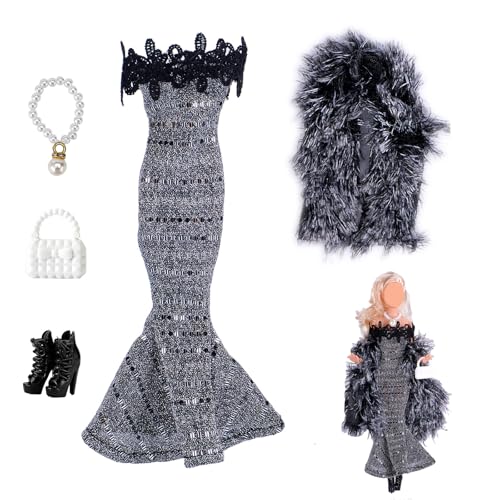 Image of Doll Clothes Set, Doll Dress for Role-Play Activities, Creative Fashion Combinations for Storytelling Games, Complete Outfit with Dress, Shoes, and Accessories for Interactive Play (Colour)