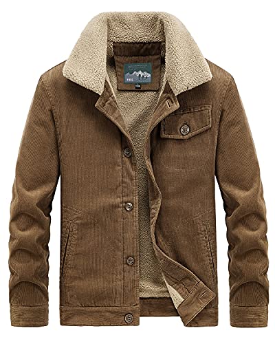 Oralidera Chaqueta de Camionero de Pana Forrada de Sherpa para Gombre Abrigo de Invierno Acolchado Retro de Manga Larga con Botones, Amarillo, XL