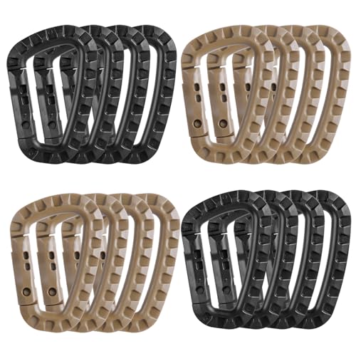 Tactical Carabiner Keychain -16 Pack Hard Polymer Carabiners D Rings Light Weight Spring Snap Gear Clip Utility Hooks Backpack Hanging Buckle for Outdoor Travelling Camping