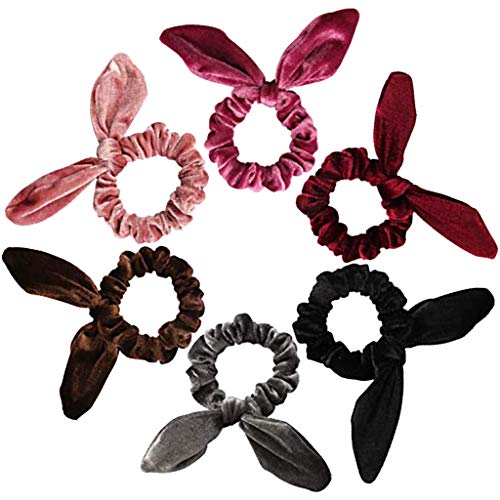 6 Pack Hair Scrunchies Rabbit Ear Scrunchie Velvet Elastic Hair Bands Scrunchy Hair Ties Ropes Scrunchies for Women or Girls Hair Accessories