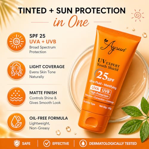 Image of Aysun SPF25 Matte Look Sunscreen, Oil-Free, UVB & UVA Protection, Mattifying Sunscreen For Oily Skin, Water-Resistant, Non-Sticky, Long Lasting, Face Primer - 100 Gm