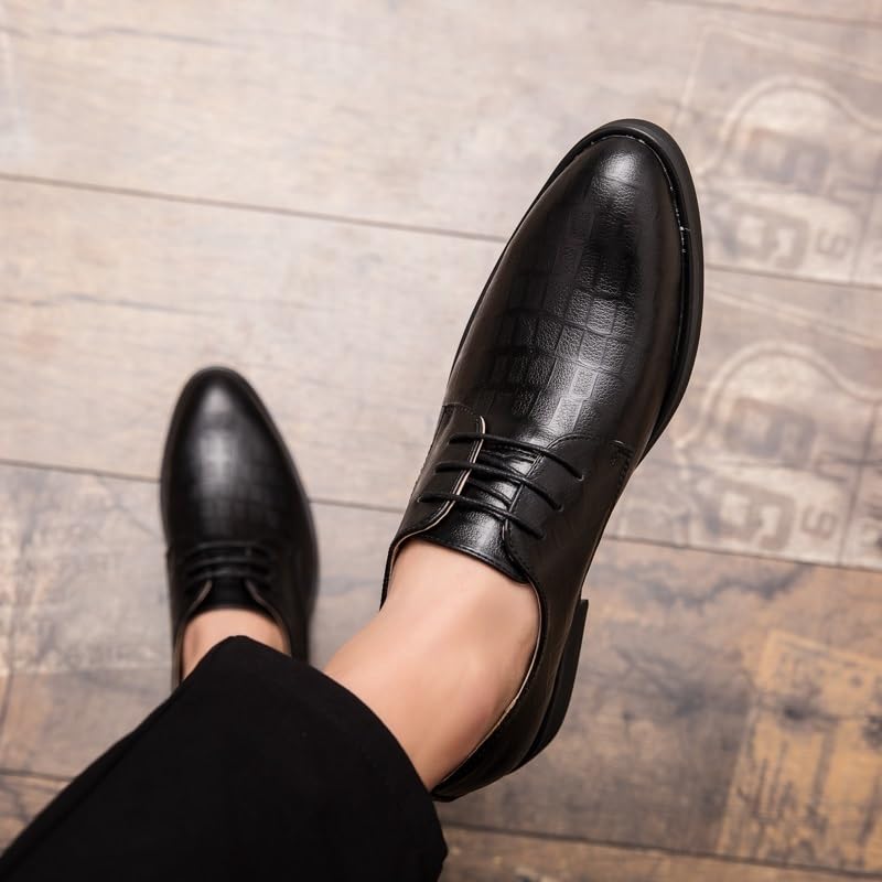 Men's Plaid Print Dress Oxford Shoes - Lace Up Pointed Burnished Toe Leather Formal Shoes, Low Top Block Heel, Non Slip Anti-Slip4