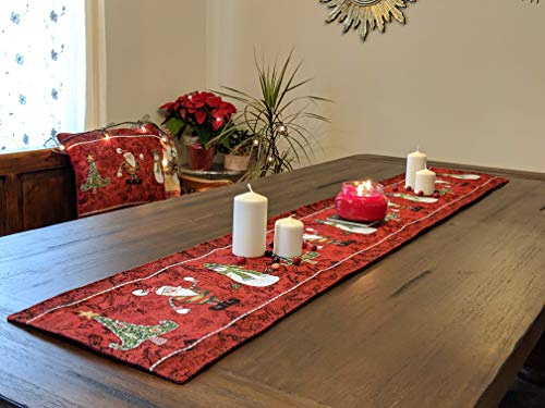 Tache Home Fashion Here Here Comes Santa Claus Antique Vintage Christmas Eve Traditional Holiday Season Red Decorative Woven Tapestry Table Runners, 13x54,