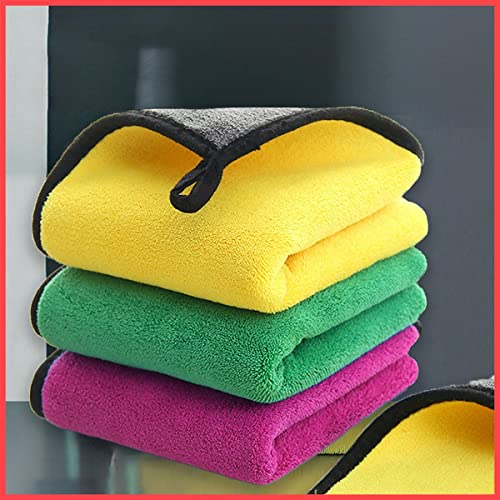 Image of wolpin Microfiber Cleaning Cloths, 3 Pcs (20 x 30 cms) Multi-Colour | Highly Absorbent, Lint and Streak Free, Multi -Purpose Wash Cloth for Kitchen, Car, Window, Stainless Steel, Silverware, 300 GSM