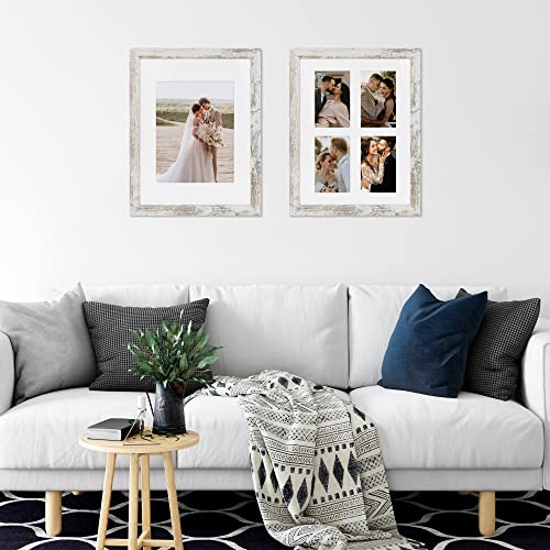 Hongkee 11X14 Picture Frame Set Of 4, Made Of Glass And Distressed White Wooden Frame, Display 8X10 Pictures With Mat Or 11 X 14 Posters Without Mat For Wall Mounting thumb #3