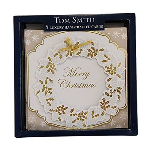 Tom Smith Handcrafted Boxed Christmas Cards Festive Wreath - Pack of 5, XAHTC1301