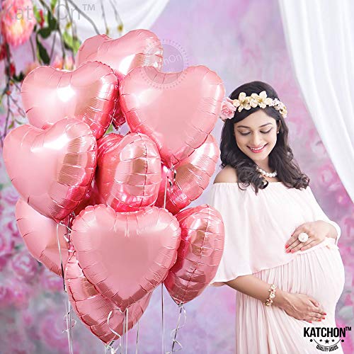 Image of KatchOn, Light Pink Heart Balloons Foil- 18 Inch, Pack of 10 | Heart Shaped Balloons for Pink Galentines Day Decorations | Valentines Day Decorations | Romantic Decorations Special Night