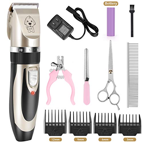 Veperain Dog Clippers,Low Noise Pet Clippers Rechargeable Dog Trimmer Cordless Pet Grooming Tools Kit Professional Dog Hair Trimmer with Comb Guides Nail Kits for Dogs Cats & Other Hairy Animals