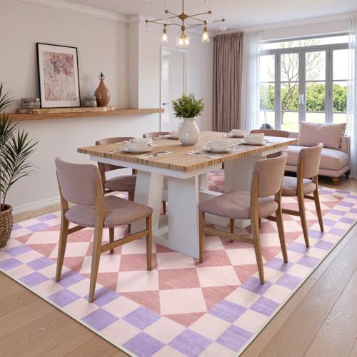Tapete decorativo a cuadros 5x7 rosa para dormitorio miniatura 2