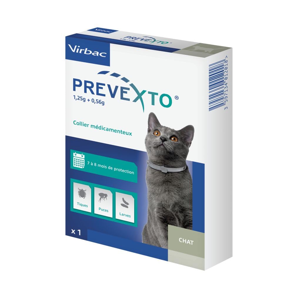Virbac Prevexto Collier Anti Puces et Tiques pour Chat (38 cm) – Antiparasitaire Protection Longue Durée* Puces et Tiques.
