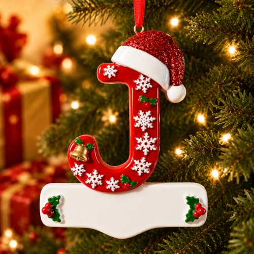 Image of Bemaystar 3D Resin Letter Christmas Ornaments, Hand Painted Initial Christmas Tree Ornaments, Premium Holiday Decoration for Family Christmas Tree Decor, Ornaments for Christmas Tree, J