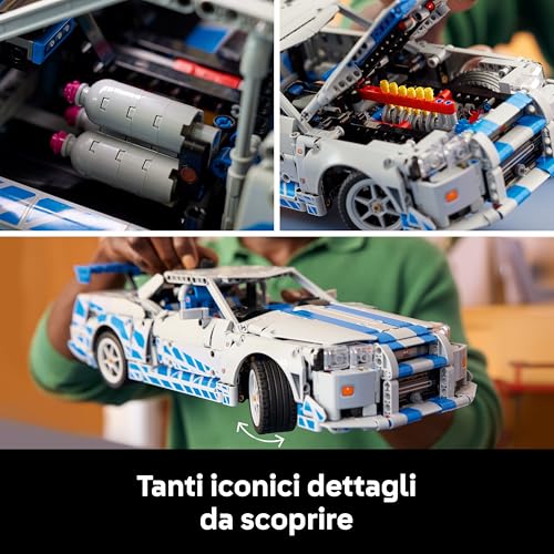 Technic Auto Nissan Skyline GT-R (R34) 2 Fast 2 Furious - Modellino da Costruire per Adulti con Funzione di Derapata, Sterzo, Sospensioni e un Motore a 6 Cilindri - Regalo da Collezione - 42210 - Lego - Immagine 3
