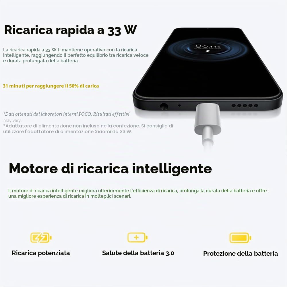 XIAOMI POCO C85 4G smartphone, 8GB+256GB, 6.9", verde, fotocamera doppia AI 50MP, MediaTek Helio G81-Ultra, ricarica rapida 33W, 6000mAh, con caricatore, non supporta NFC