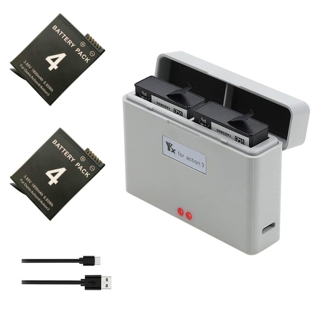 Coyktonty Battery Charger Set for DJI Action 4/OSMO Action 3 Battery USB Charger, Compact Compact, Charges 2 Batteries at The Same time (Set-1 Charger+2 Batteries)