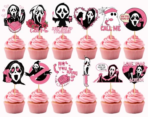 48 Pcs Ghost Cupcake Topper Halloween Cake Decorations Pink Hallo...