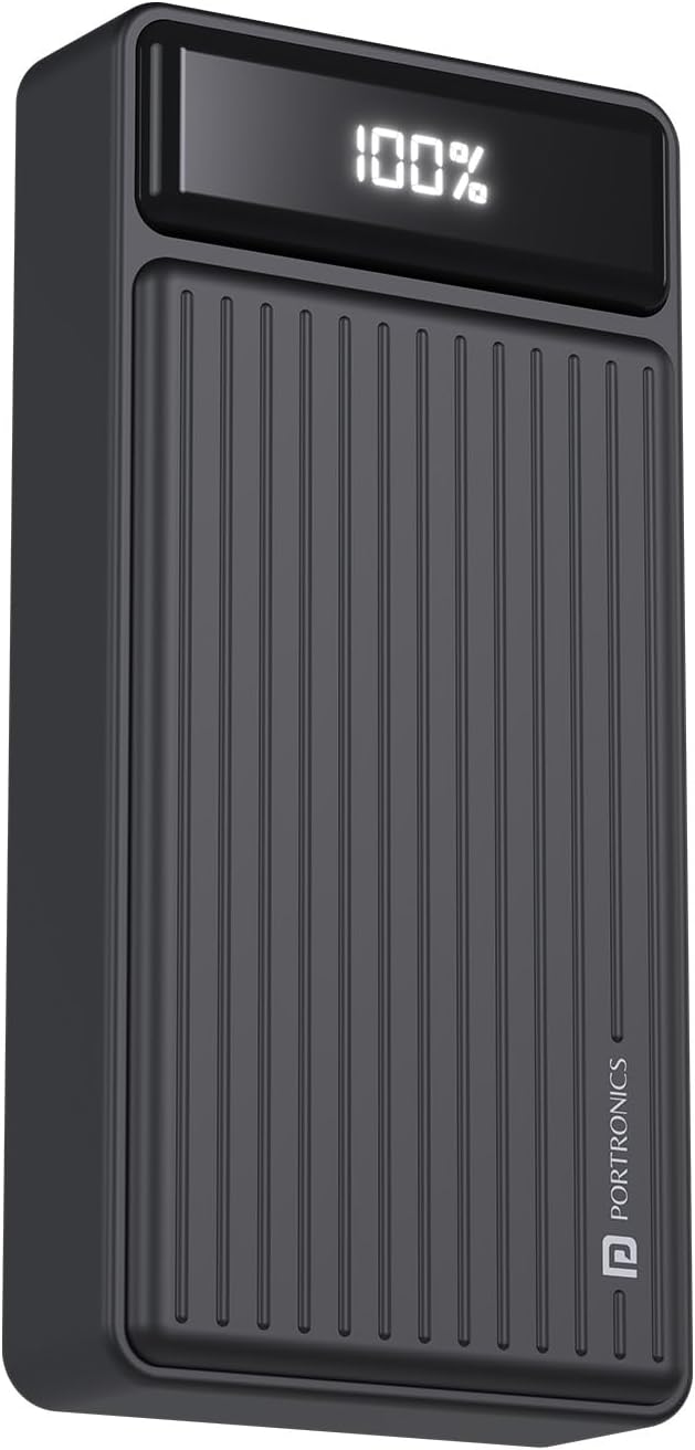 Portronics Luxcell B 20K Advanced 20000 mAh Power Bank with 22.5W Max Output, LED Battery Display, 22.5w Mach USB-A , 20w Type C PD Output, Type C Input, Wake Up Button, Black