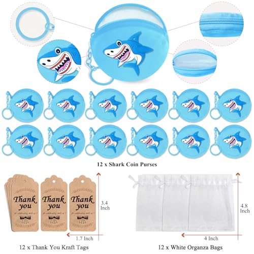 12 Pack Shark Coin Purse with Zipper Keychain,Wallet Bag Party Favors for Under the Sea Ocean Baby Shower,Seaworld Themed Party, Shark Birthday Party Decoration,Travel, Classroom Prize2
