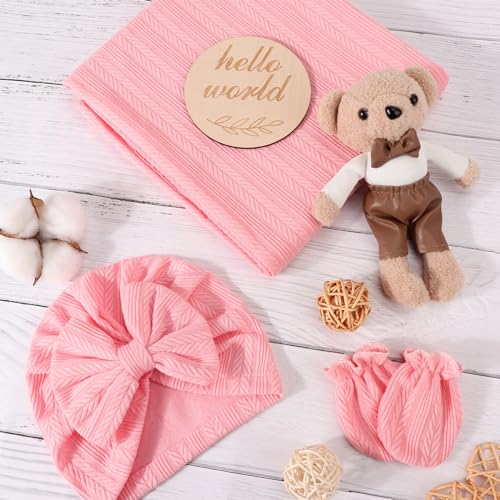 Image of BQUBO Newborn Receiving Blanket Hat Mittens Set for Baby, Unisex Baby Boys Girls Essentials, Newborn Registry Must Haves, Stroller Crib Shower Gifts