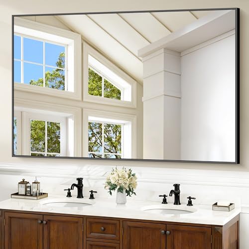 Image of COFENY 40x60inch Black Bathroom Mirror, Black Rectangle Mirror with Frame, Large Rectangular Wall Mirrors for Bathroom, Living Room, Hair Salon, Big Farmhouse Mirror Hang Horizontal /Vertical