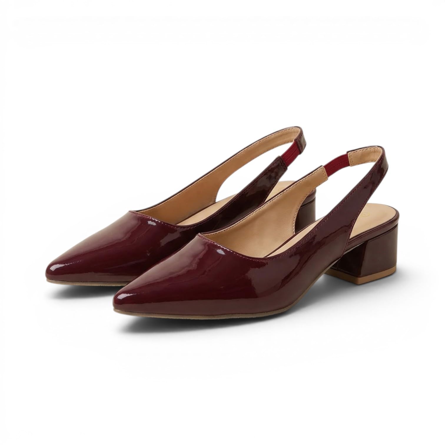 Women's Patent Slingback Block Heel Pumps | Pointed Toe Office Heels | Comfortable Mid Heel Formal Shoes for Office, Party-image-28