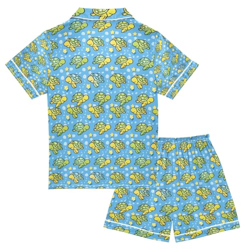 senya Many Blue Turtles Satin Summer Pajama Sets Silk Short Sleeve Button Down Sleepwear2