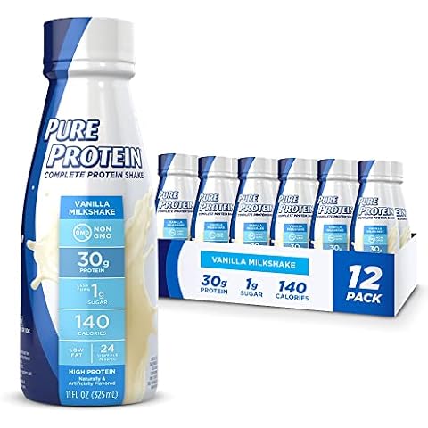 Pure Protein Vanilla Protein Shake, 30g Complete Protein, Ready to Drink and Keto-Friendly, Vitamins A, C, D, and E plus Zinc to Support Immune Health, 11oz Bottles, (Pack of 12) (Packaging may vary) Cover