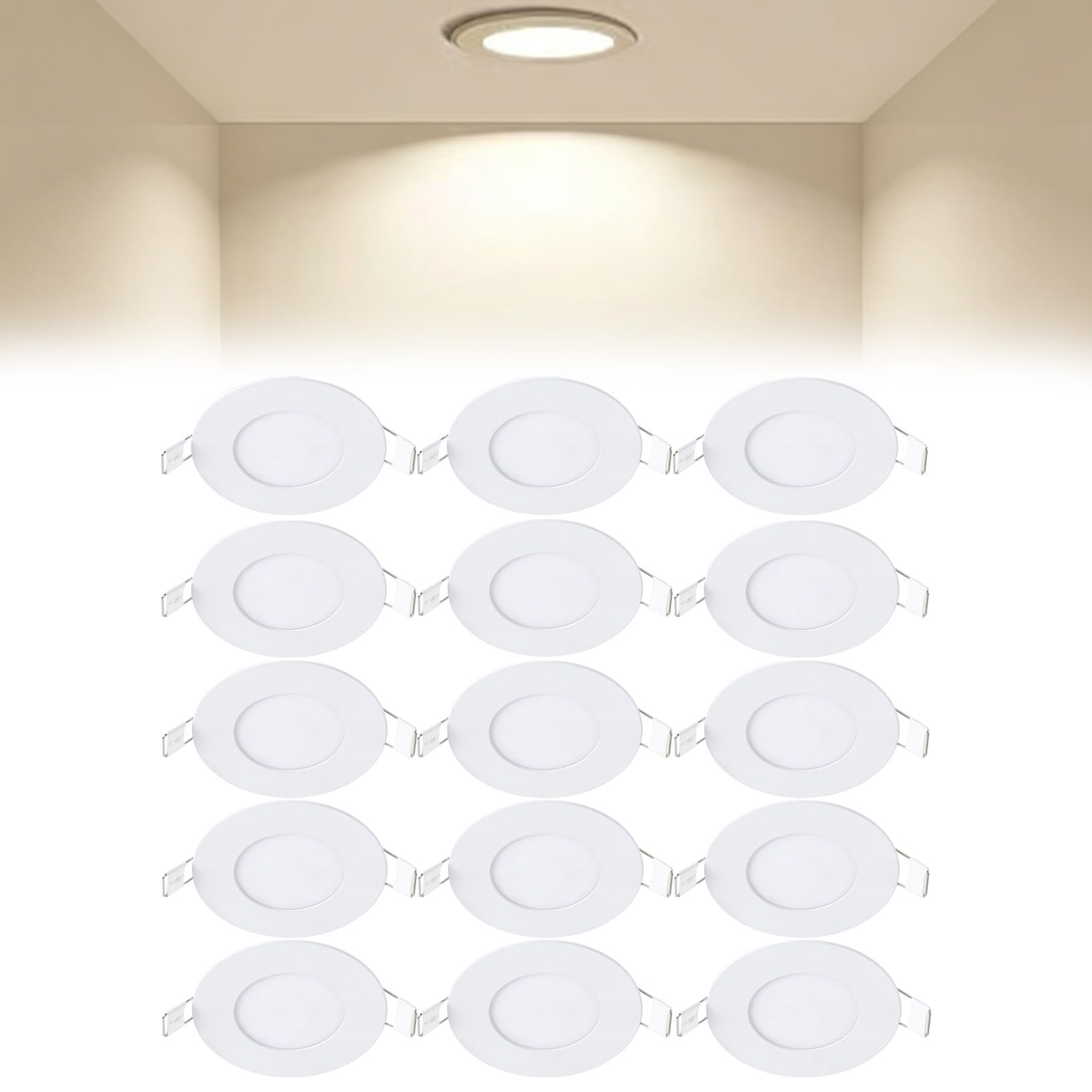 VOGHMOLD 3W Ultra Slim LED Downlight 3 inch, 4000K Recessed Ceiling Light, Cut Φ70-75mm, AC85-265V Flush Mount Spotlights Aluminum Round Panel Lights for Office Hallway, 15 Pack