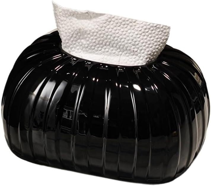Ozdobne, czarno-białe, modne pudełko na chusteczki na biurko w ceramiczne paski(Nero)