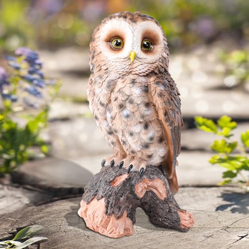 WONDER GARDEN Owl Statue Decor, Outdoor Resin Owl Figurine Sculpture for Home Porch Patio Lawn Yard Decorations or Housewarming Gifts