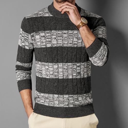 Men's Long-Sleeved 100% Wool Fisherman Knit Round Neck Warm Sweater for Autumn and Winter2